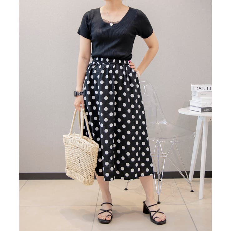 シンプル 綿麻ブレンド 水玉スカート | aimoha  | 詳細画像3 