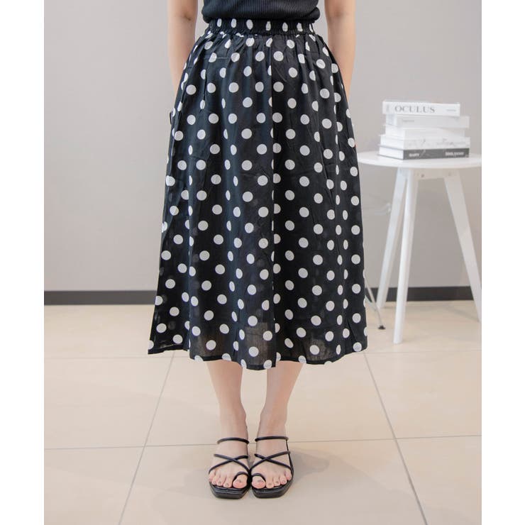 シンプル 綿麻ブレンド 水玉スカート | aimoha  | 詳細画像2 