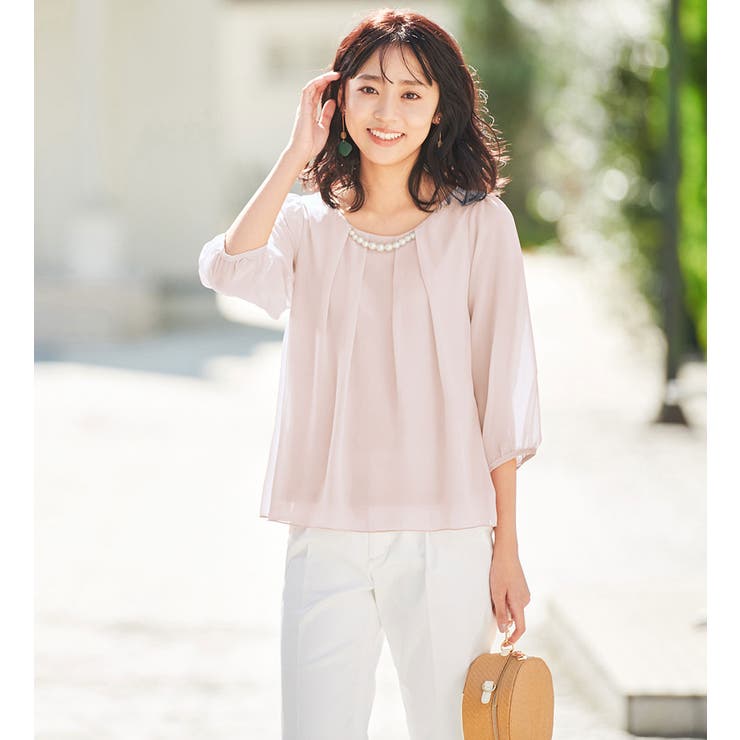 2WAYシフォンタックブラウス（7分袖）[品番：ATTW0007181