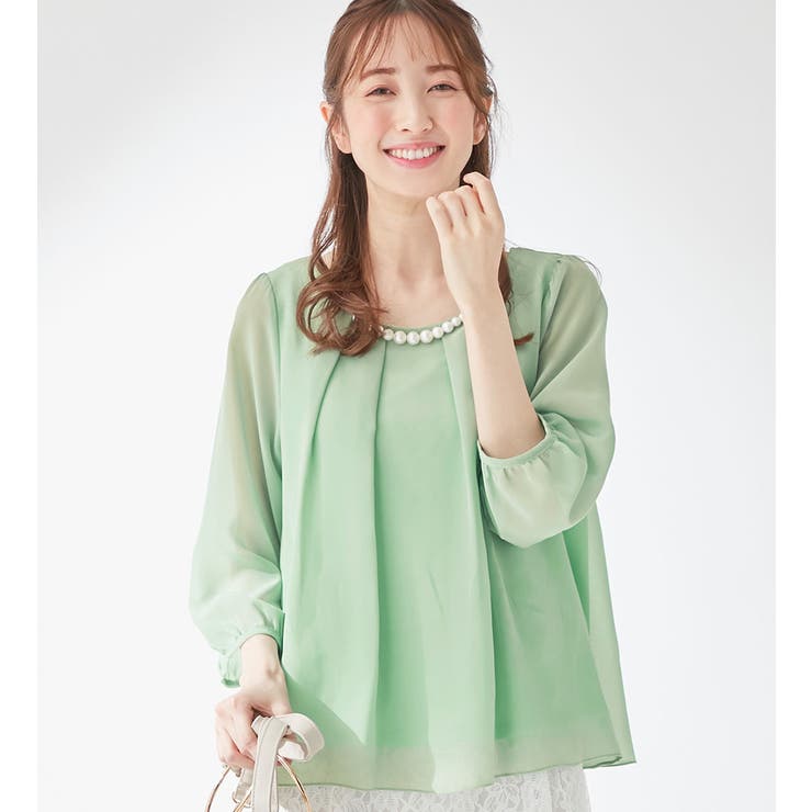 グリーン | ２ＷＡＹシフォンタックブラウス（７分袖） | alotta