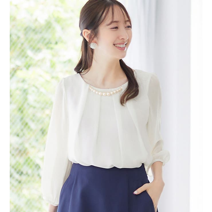 2WAYシフォンタックブラウス（7分袖）[品番：ATTW0007181