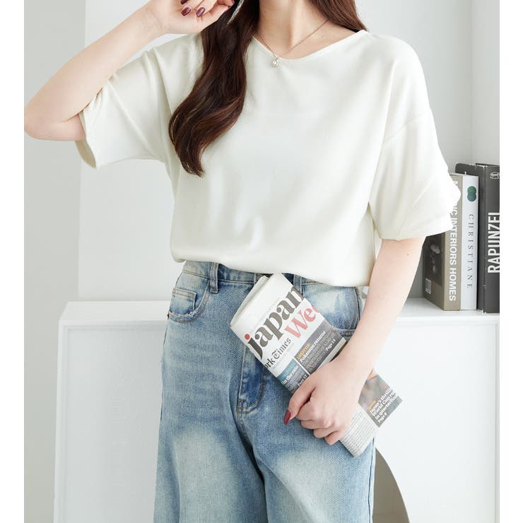 tシャツ リネン100Ｔシャツ「フリル」 レディース フリル袖Tシャツブラウス[品番：ATTW0007186]｜alotta