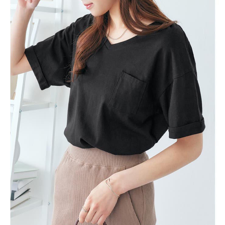 ブラック | 綿１００％ポケット付ゆるＴシャツ | Viola e Viola