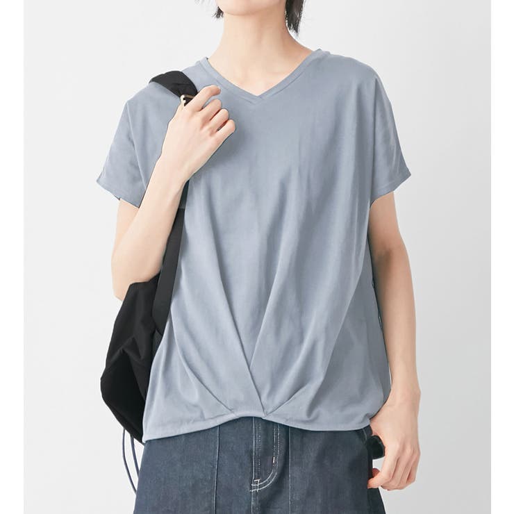 ブルー | 綿１００％ゆったり裾タックＴシャツ | Viola e Viola