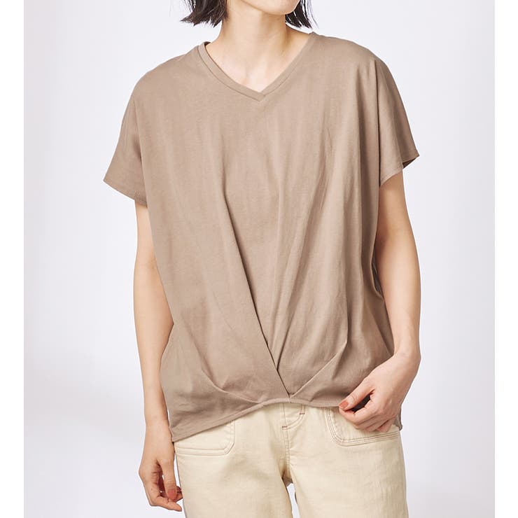 グレージュ | 綿１００％ゆったり裾タックＴシャツ | Viola e Viola