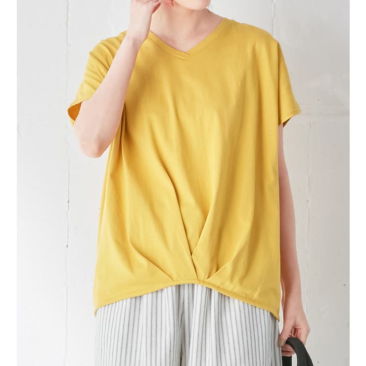 マスタード | 綿１００％ゆったり裾タックＴシャツ | Viola e Viola