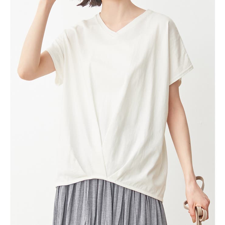 オフホワイト | 綿１００％ゆったり裾タックＴシャツ | Viola e Viola