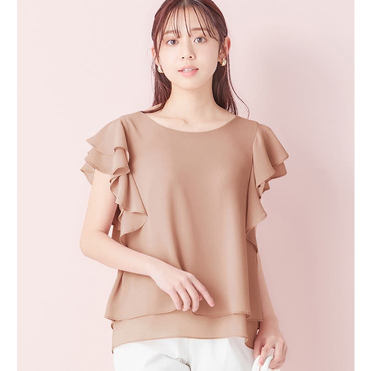 ピンクベージュ | 楊柳シフォン袖フリルブラウス | alotta