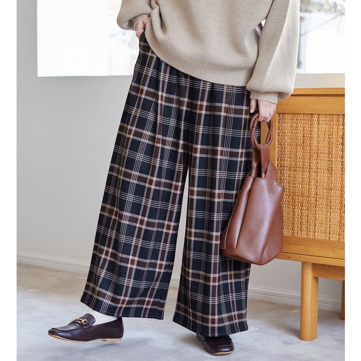 ネイビー系チェック | 裏ファー美脚ワイドパンツ | Viola e Viola