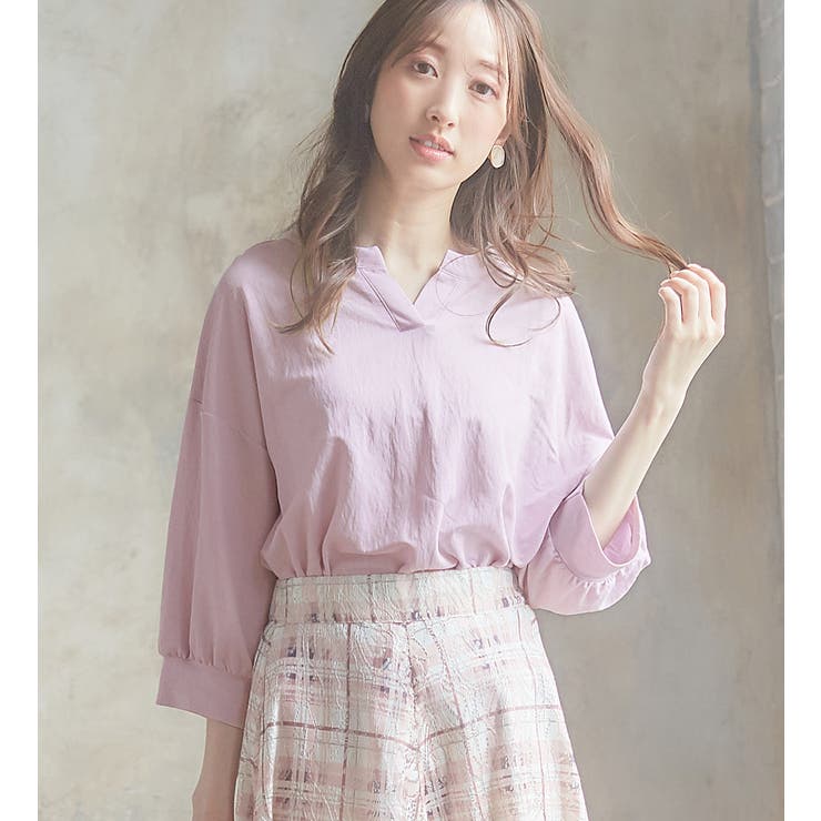 キーネック5分袖Tシャツブラウス[品番：ATTW0007603]｜alotta 