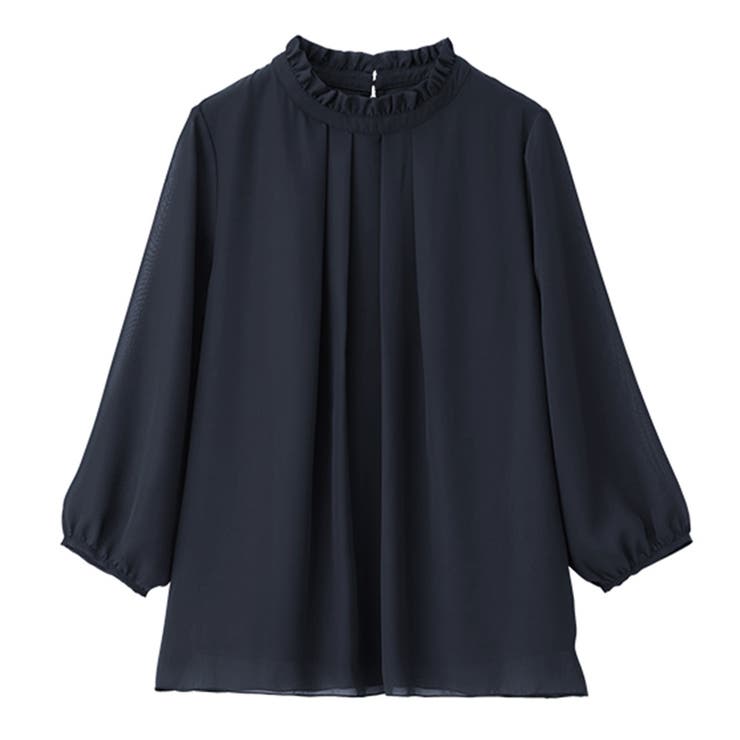 ネイビー | フリル衿シフォンタックブラウス | Viola e Viola