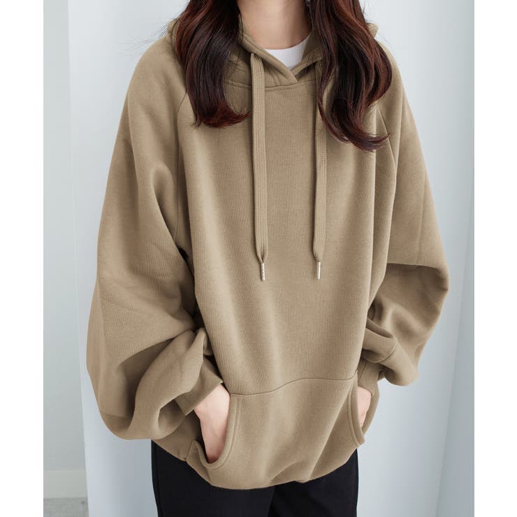 モカ | 裏起毛パフ袖ゆったりパーカー       | alotta