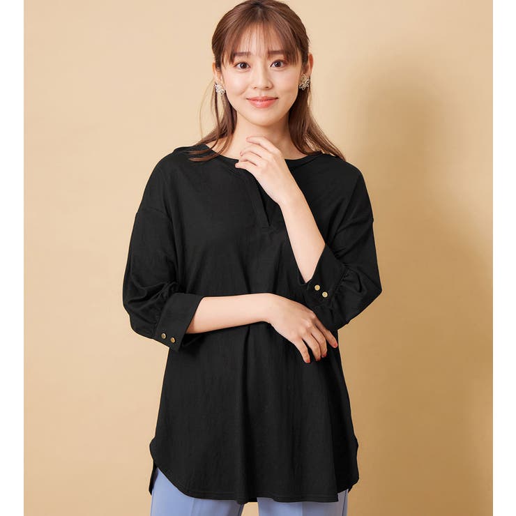 ブラック | 衿フェイク裾ラウンドチュニック | alotta