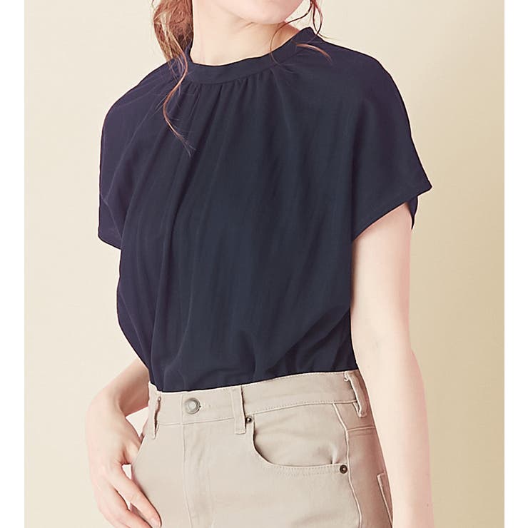 ネイビー | ギャザーデザインカットソーブラウス | alotta