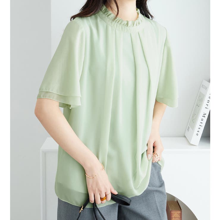 ミント | フリル衿シフォンタックブラウス(半袖) | Viola e Viola