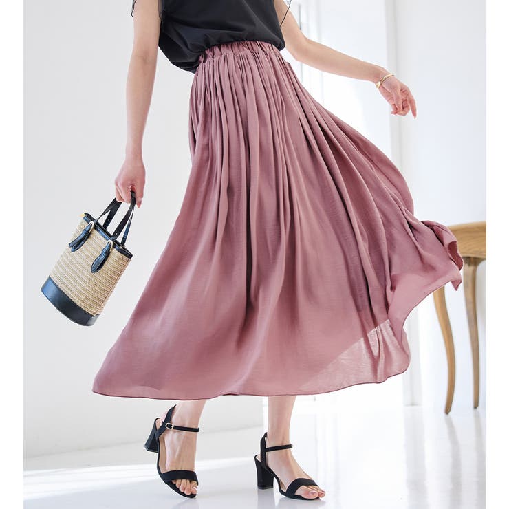 サテン素材ギャザーフレアースカート | alotta | 詳細画像5 