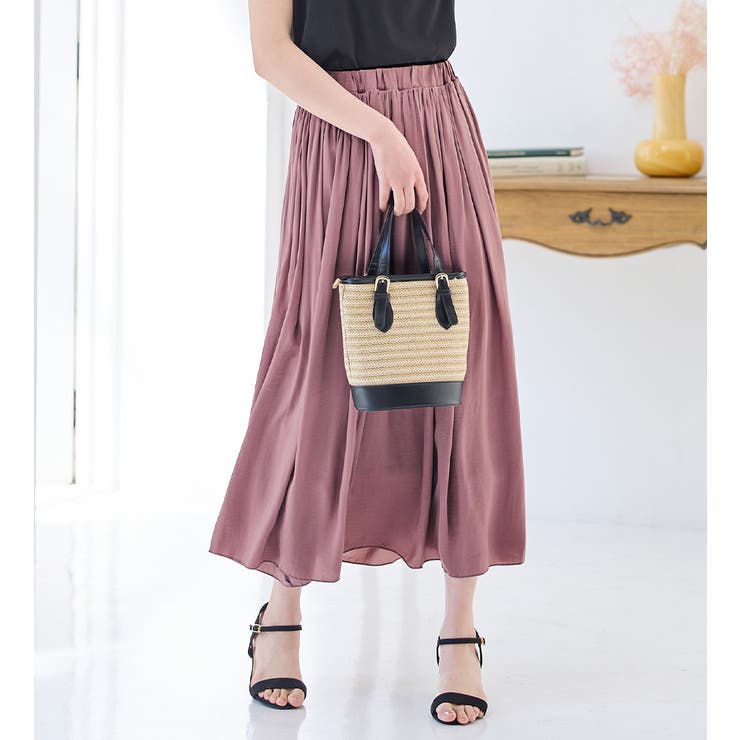 サテン素材ギャザーフレアースカート | alotta | 詳細画像6 