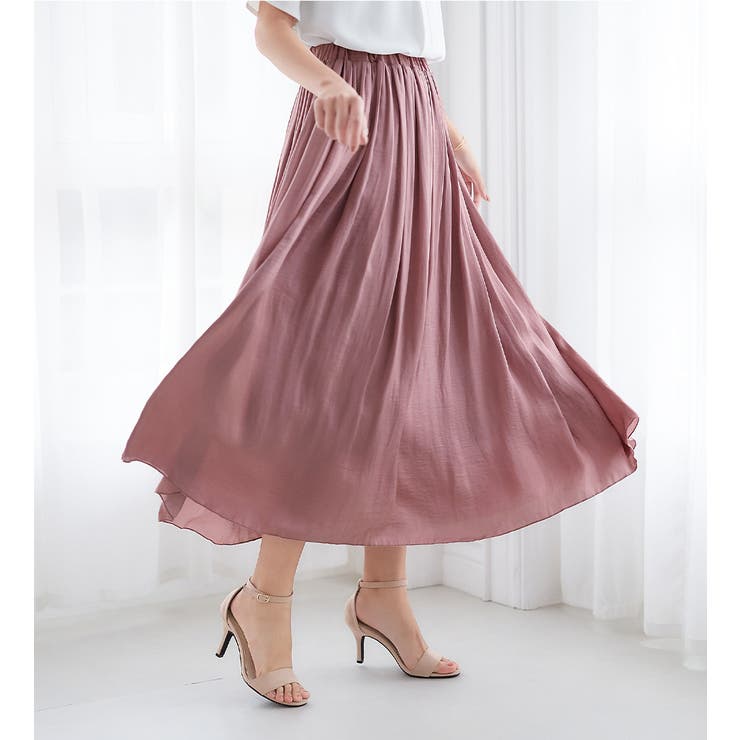 サテン素材ギャザーフレアースカート | alotta | 詳細画像9 