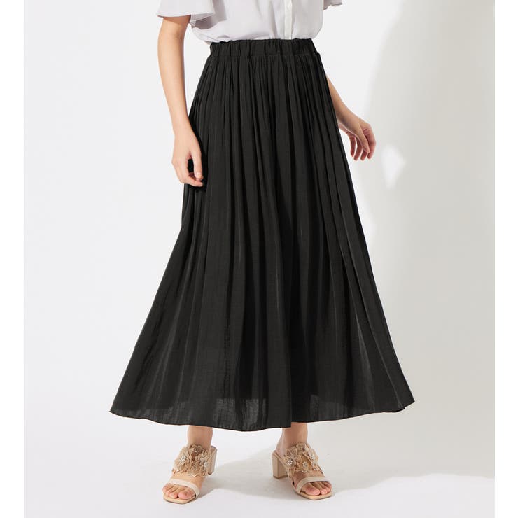 ブラック | サテン素材ギャザーフレアースカート | alotta