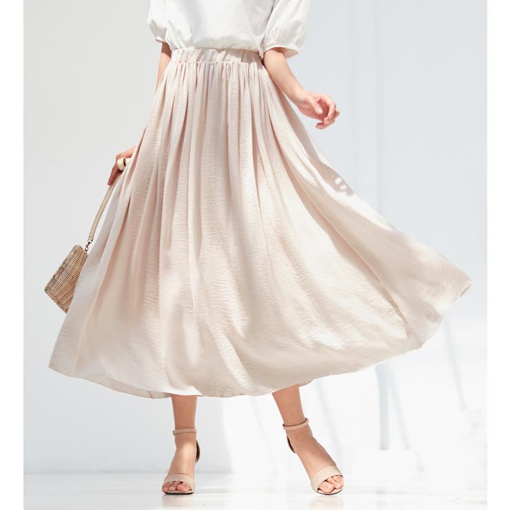 エクリュ | サテン素材ギャザーフレアースカート | alotta