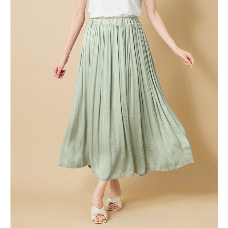 ミントグリーン | サテン素材ギャザーフレアースカート | alotta