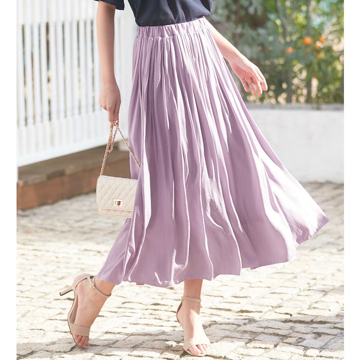ラベンダー | サテン素材ギャザーフレアースカート | alotta