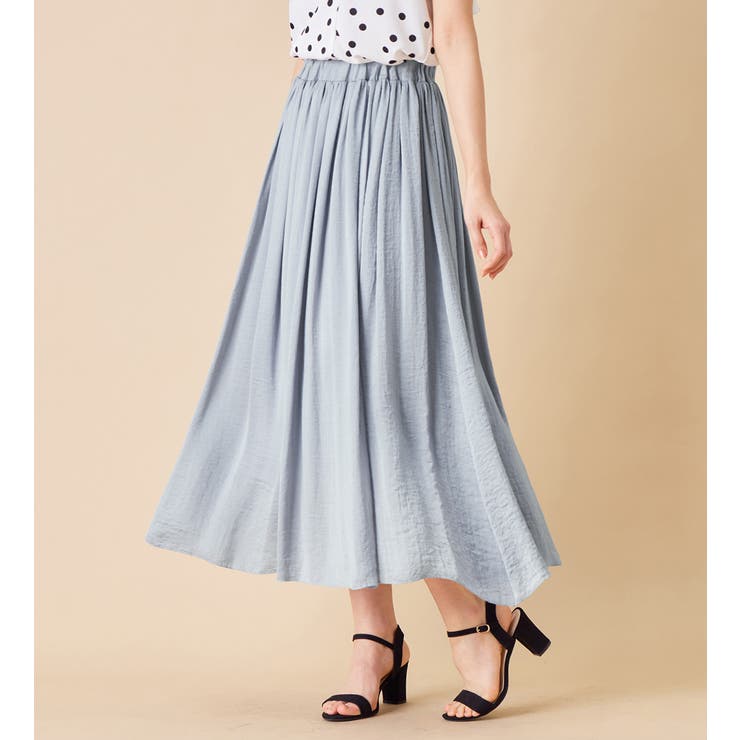 ラベンダーブルー | サテン素材ギャザーフレアースカート | alotta