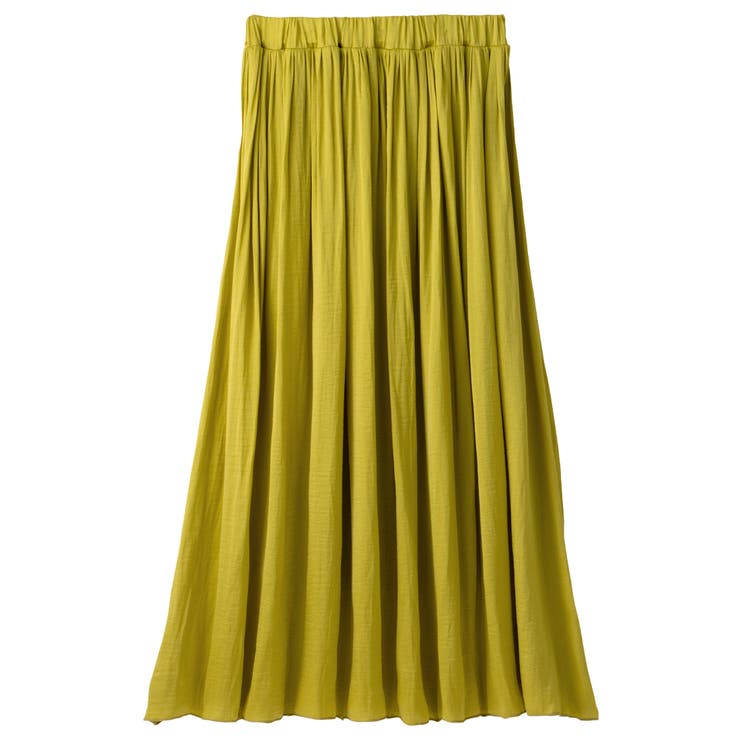 イエロー | サテン素材ギャザーフレアースカート | alotta