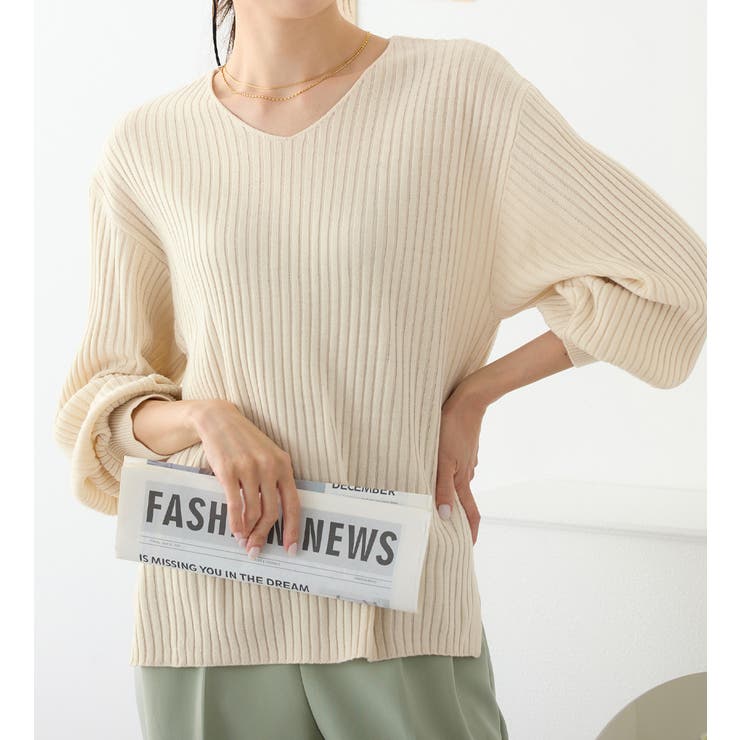 アイボリー | カシミヤタッチボリューム袖ニット | alotta