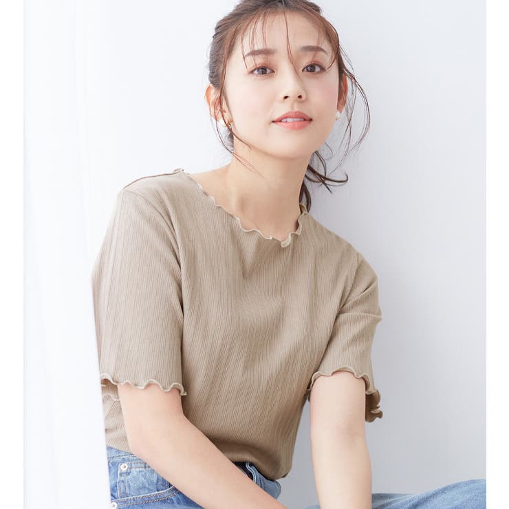 グレージュ | メロウ使いテレコリブＴシャツ | alotta