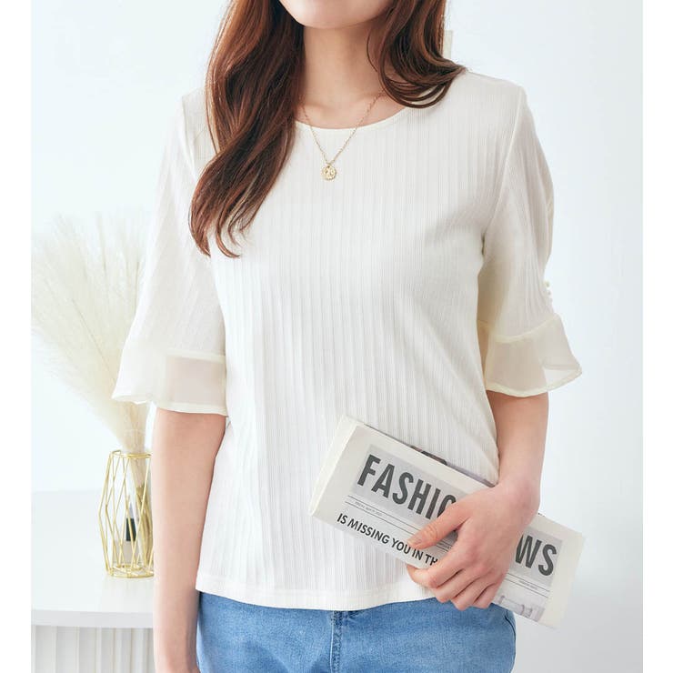 パール調ボタン付テレコリブトップス | alotta | 詳細画像9 