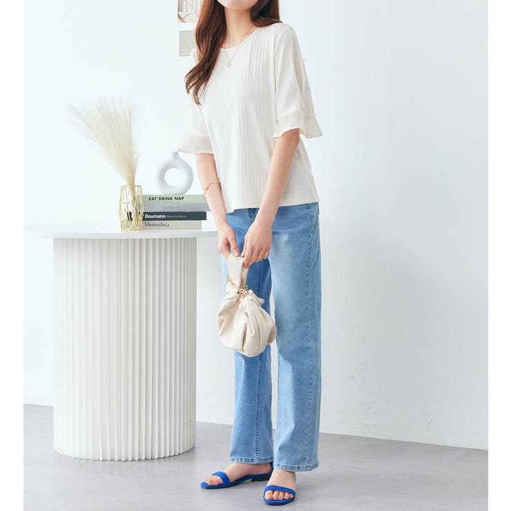 パール調ボタン付テレコリブトップス | alotta | 詳細画像10 