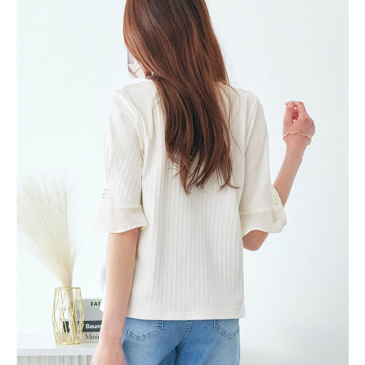 パール調ボタン付テレコリブトップス | alotta | 詳細画像12 