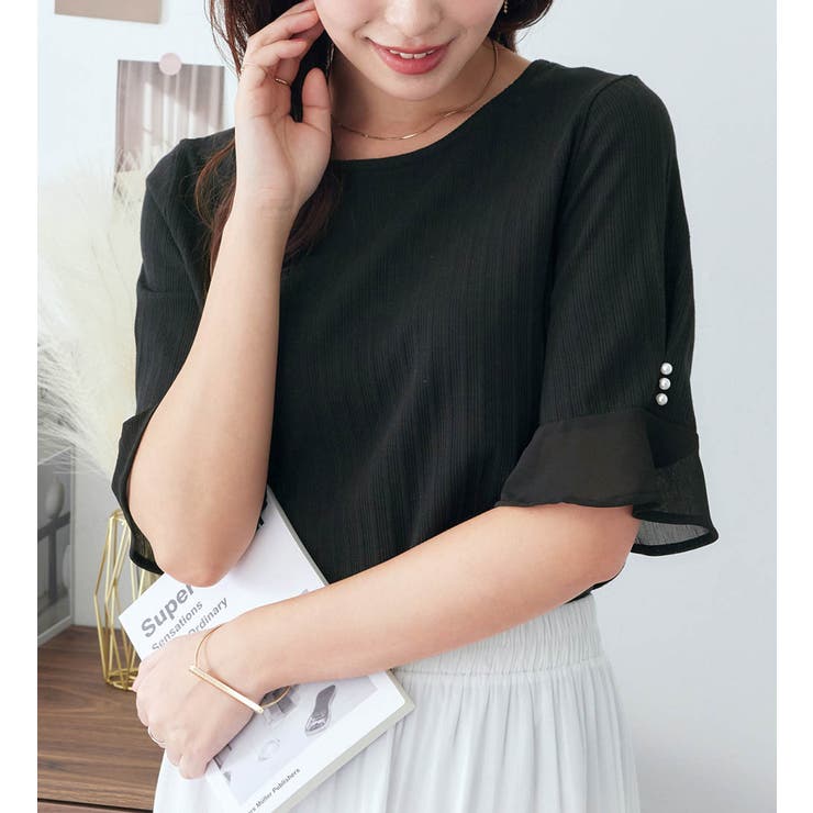 パール調ボタン付テレコリブトップス | alotta | 詳細画像13 