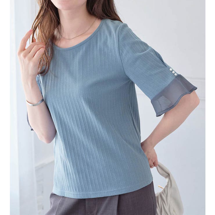 パール調ボタン付テレコリブトップス | alotta | 詳細画像4 