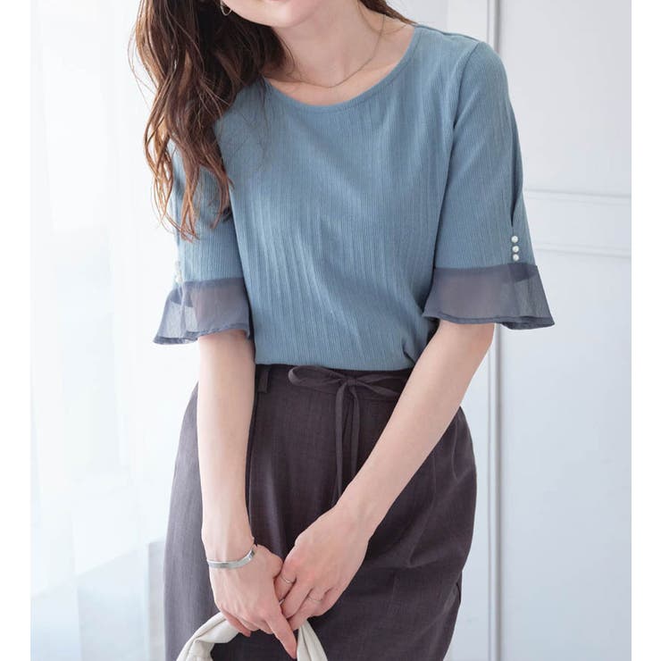 パール調ボタン付テレコリブトップス | alotta | 詳細画像5 