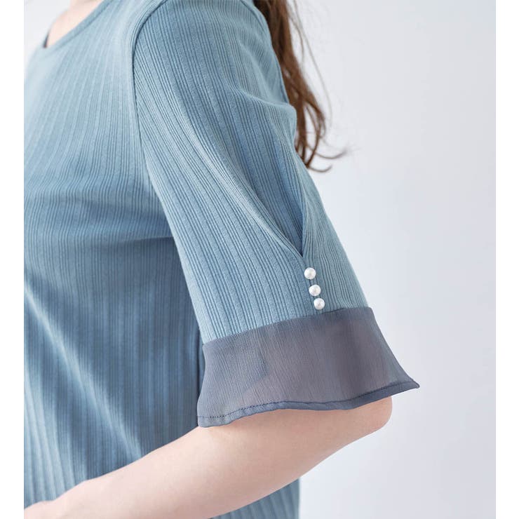 パール調ボタン付テレコリブトップス | alotta | 詳細画像8 