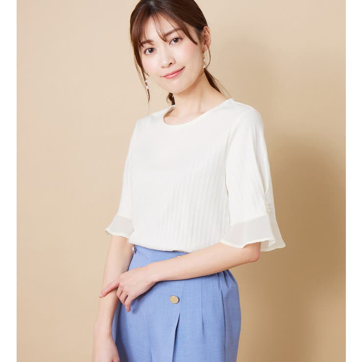 オフホワイト | パール調ボタン付テレコリブトップス | alotta