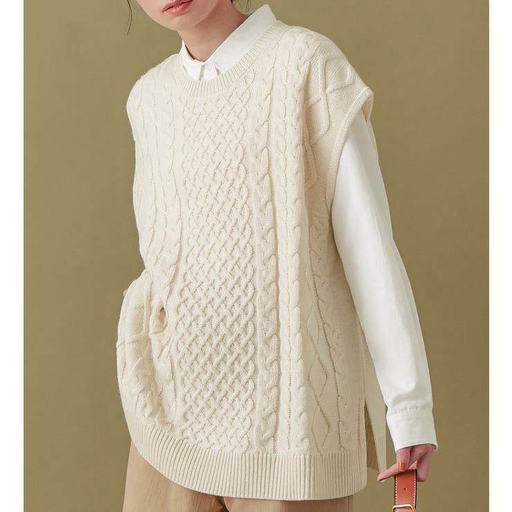 アイボリー | ケーブル柄ニットベスト | Viola e Viola