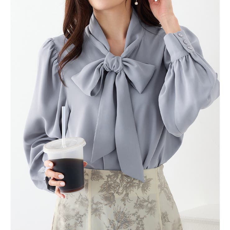 スモーキーブルー | ボウタイデザインブラウス         | alotta