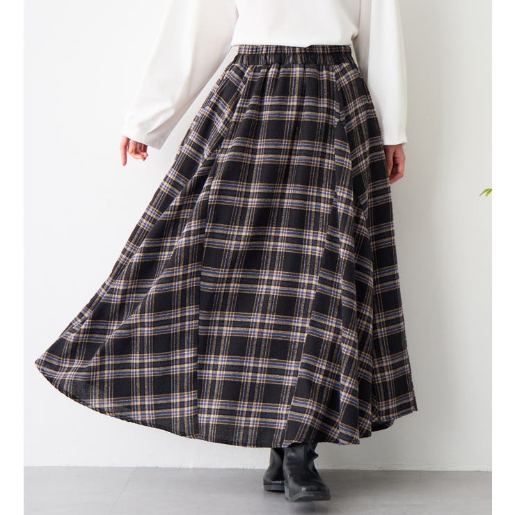 ふんわりチェック柄フレアーマキシスカート[品番：ATTW0007445