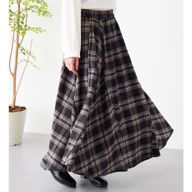 【関税込み】Eckhaus Latta ネイビー Prom マキシスカート ふんわりチェック柄フレアーマキシスカート[品番：ATTW0007445