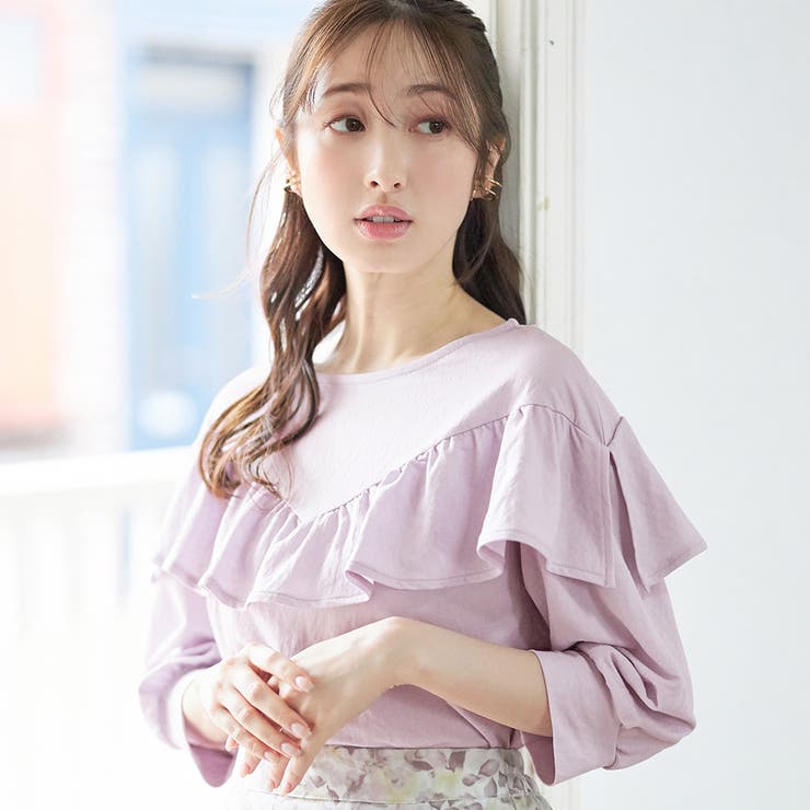 フリルデザインパフ袖カットソー | alotta | 詳細画像1 