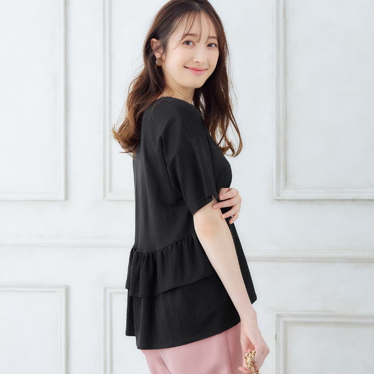ブラック | バックフリルキーネックＴシャツ | alotta