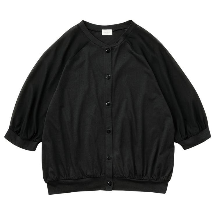 ブラック | 袖シフォン切替ブルゾン風カーデ | Viola e Viola