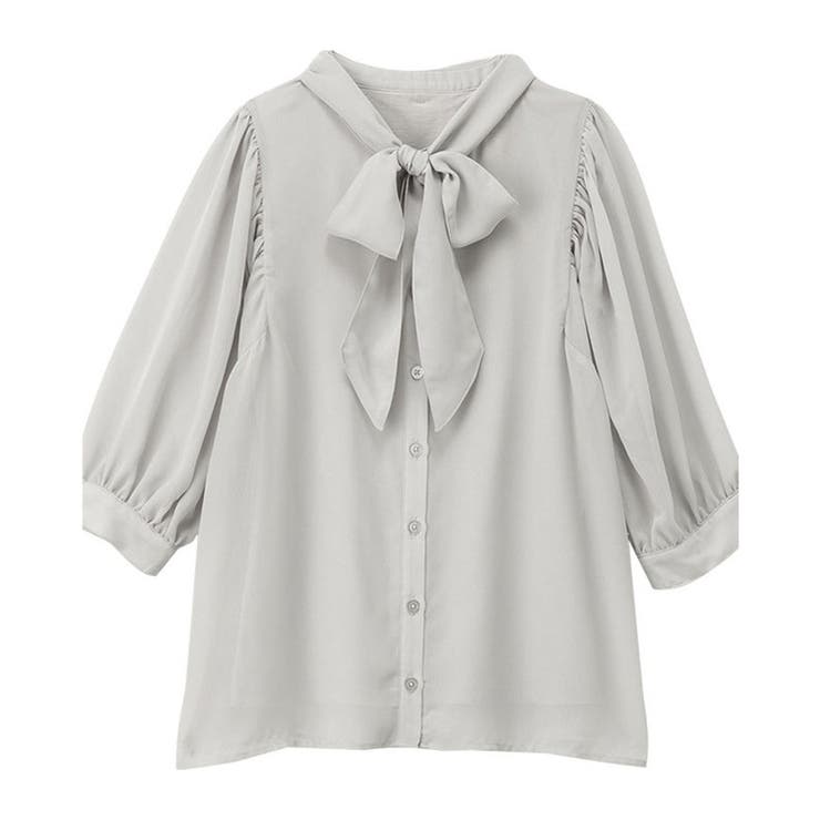 ライトグレー | インナー付パフ袖ギャザーボウタイブラウス | alotta