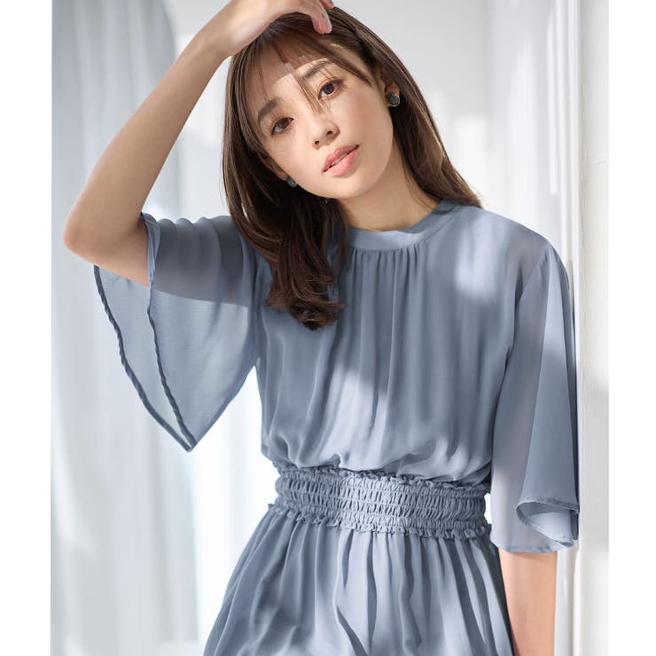 インナー付シャーリングシフォンワンピース[品番：ATTW0007202