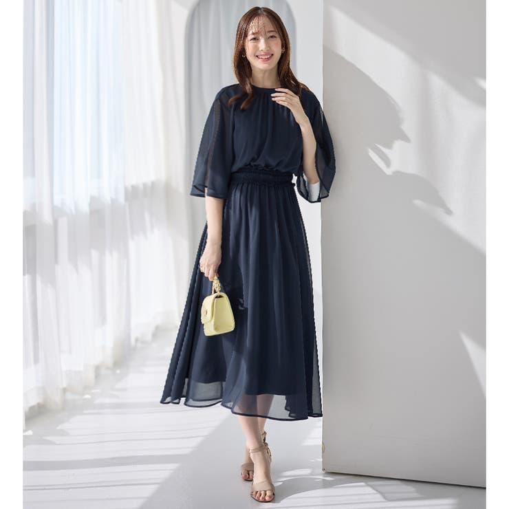 インナー付シャーリングシフォンワンピース[品番:ATTW0007202 インナー付シャーリングシフォンワンピース[品番:ATTW0007202