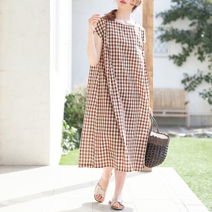 ブラウン系 | ギンガムタック使いワンピース＜レギュラー丈＞ | Viola e Viola