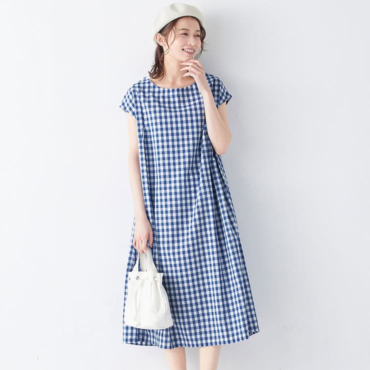 ブルー系 | ギンガムタック使いワンピース＜レギュラー丈＞ | Viola e Viola